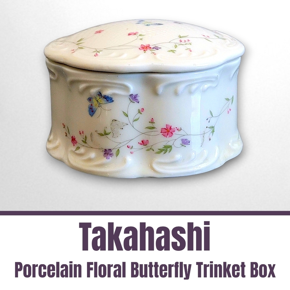 Takahashi White Porcelain Floral Trinket Box